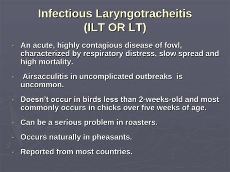 Gamefowl Disease: Infectious Laryngotracheitis (ILT) .